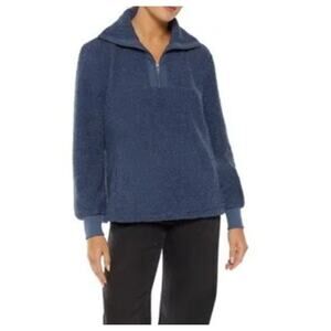 Three Dots Women's Mock-Neck Fleece Half-Zip Sweater in Partly Cloudy Blue